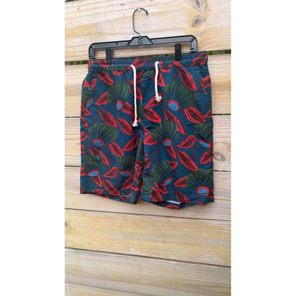 Zara Mens Floral Print Drawstring Shorts Teal Red Green Size Medium EUR M USA M